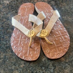 Tory Burch Metallic Gold Flip Flops- like new